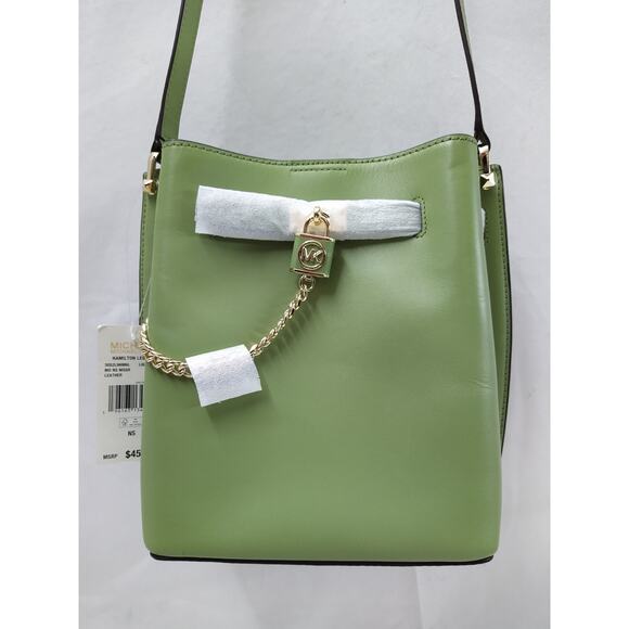 Michael Kors Hamilton Legacy Green Leather Lock Detail Messenger Bag - NWT $458 - Picture 2 of 13